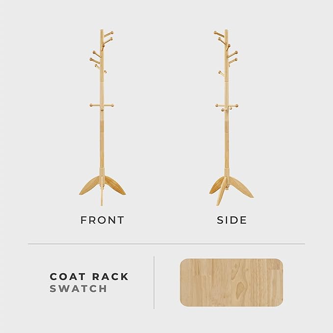 Lexicon Sturdy Solid Wood Coat Rack Stand with 11 Hanging Hooks for Hats,Scarves, Handbags, 7-Tier Wooden Coat Rack Freestanding Tree Used in Bedroom, Entryway, Hallway, Office, Natural