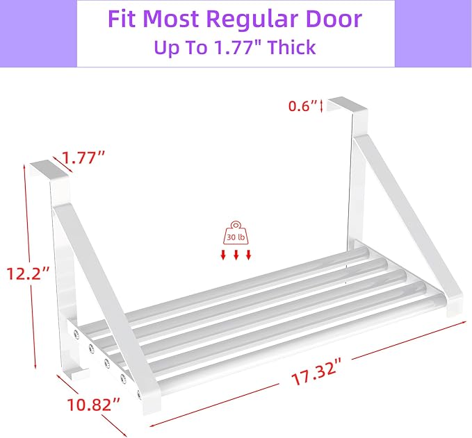 Over The Door Clothes Hanger with 2 Hooks, Stainless Steel Over The Door Hangers for Clothes with Storage Rack, Clothing Hanger Drying Racks for Laundry, Washroom, Fits Door Up to 1.77", White