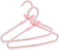 Threan Pink 2 Pcs Pearl Beaded Clothes Hanger Mini Pearl Beads Small Metal Clothes Hangers with Ribbon Standard for Kids Baby Children Pet Dog