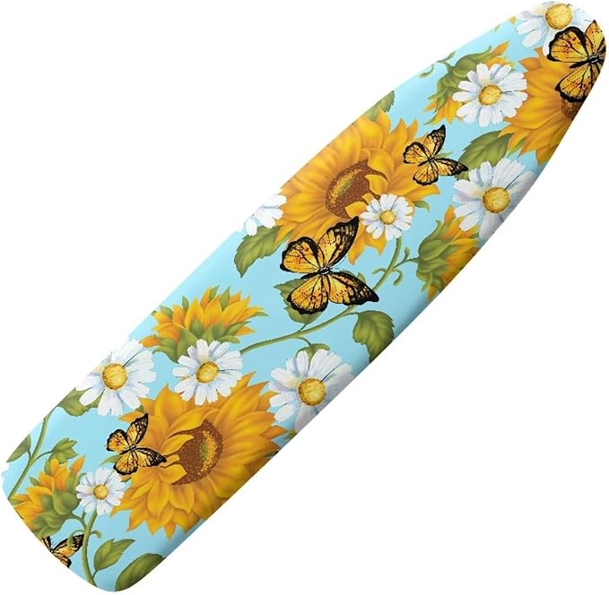 Flashideas Sunflower Butterfly Ironing Board Cover and Pad 15x54 Inch Standard Ironing Board Cover with Elastic Edge and Hook and Loop Fasteners Scorch and Stain Resistant Cotton