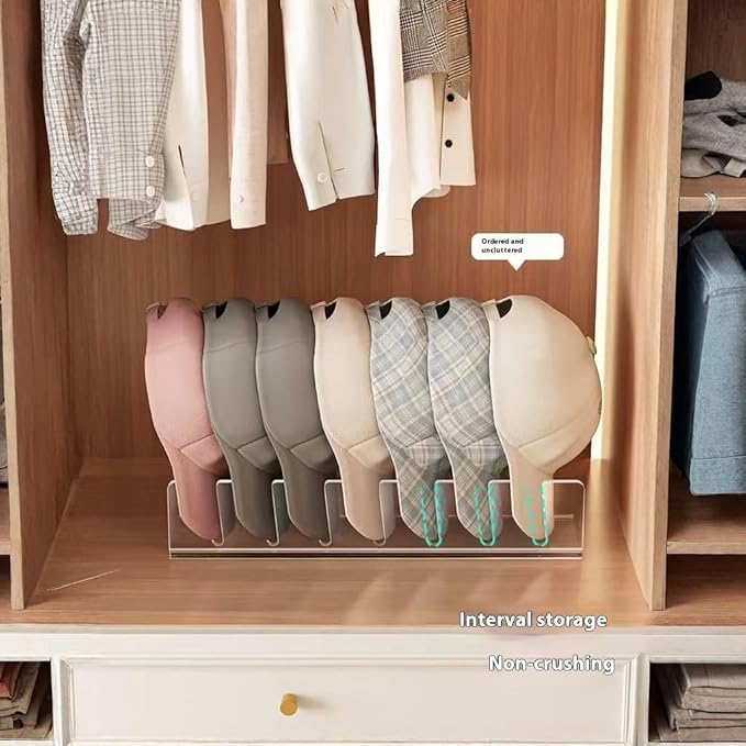 Acrylic Baseball Cap Organizer Rack 4-Pack - Holds 28 Hats, No Install Space Saving Display Stand for Closet, Bedroom, Entryway (Clear)