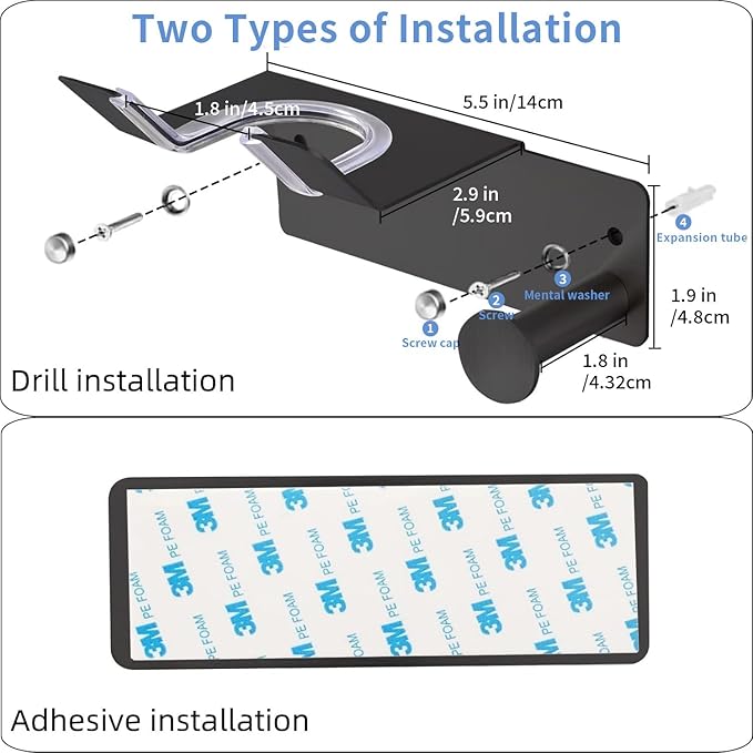 Hair Dryer Holder, Dyson Hair Dryer Holder, Blow Dryer Holder with Cord Hook SUS304 Stainless Steel Wall Mount, Self Adhesive/Screw Space Saving Hairdryer Holder for Bathroom Black