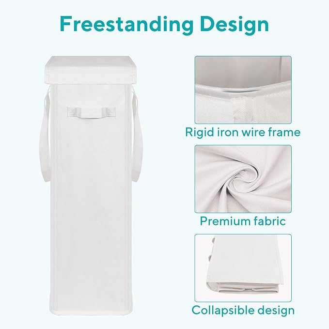Slim Foldable Laundry Hamper with Lid and Handle Space Saving Laundry Basket for Bedroom Bathroom Dorm Apartment Single Household Students Clothes Towels Toys Baby Organizer Storage Beige