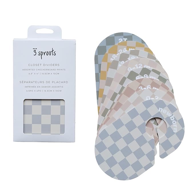 3 Sprouts Baby Closet Dividers Set of 8 - Toddler Clothes Organizer Hanger, Double-Sided Size Labels - Nursery Organization for Newborn Clothing, Infant, Boy & Girl - Checkerboard