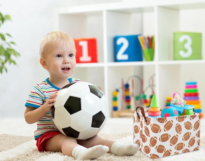 Rectangular Football Basket Kids Storage Basket Baby Boy Basket Kids Storage Bin Organizer Box Boys Room Decor for Home(Football)