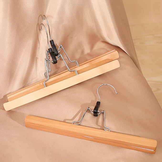 Tosnail 12 Pack Wooden Skirt Pants Clothes Hangers with 360° Swivel Hook, Non Slip Slack Hanger, Jeans Hangers, Trouser Hanger, Wrinkle Free Clamp Closet Organizer