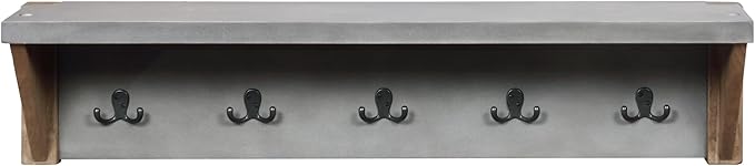 Alaterre Furniture Newport Entryway Collection – 40" Modern Industrial Wall Mounted Coat Rack with 5 Steel Double Hooks & Top Shelf – Easy Hang for Entryway, Hallway, or Mudroom (Concrete Gray)