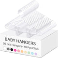 Hsei 5/10/40 Pack Baby Hangers with 10/20/80 Clips, Plastic Kids Pants Hangers for Nursery Closet Top and Bottom Clothes Hanger Set for Newborn Infant Toddler(60 Packs Total,White,10.6 Inch)