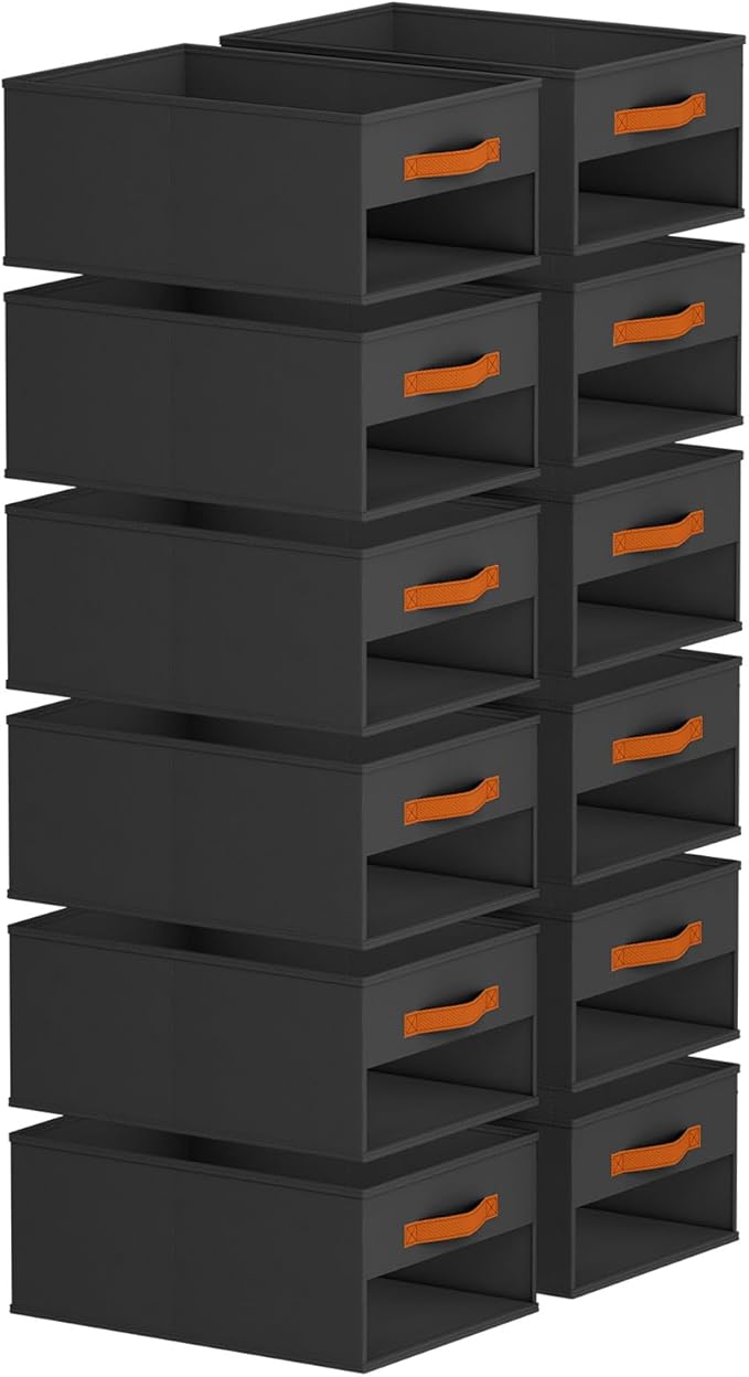 Drawer Organizers and Storage - 12 Pack Foldable Pants Organizer with Clear Window & Handles, Fabric Closet Organizer for Clothes, Jeans, Sweaters, Towels, T-shirt, Scarf (Black)