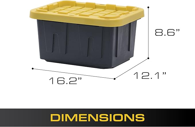 BLACK & YELLOW 5-Gallon Heavy Duty Storage Bins with Lids, Stackable Plastic Storage Bins with Weather-Resistant Design, Home Organization, 4-Pack