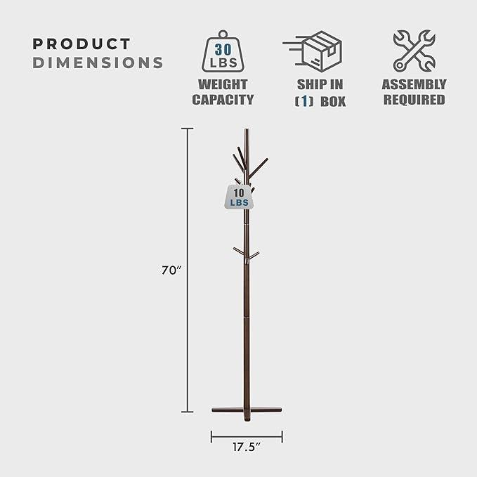 Lexicon Sturdy Solid Wood Coat Rack Stand with 9 Hanging Hooks for Hats,Scarves, Handbags, 3-Tier Wooden Coat Rack Freestanding Tree Used in Bedroom, Entryway, Hallway, Office, Dark Brown