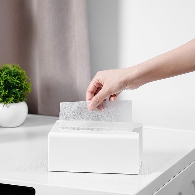 SUBEKYU Magnetic Dryer Sheet Holder for Laundry Room, Dryer Sheet Container,Dryer Sheet Dispenser,Plastic Wall Dryer Sheet Box for Laundry Organization and Storage,Fabric Sheet Holder,White