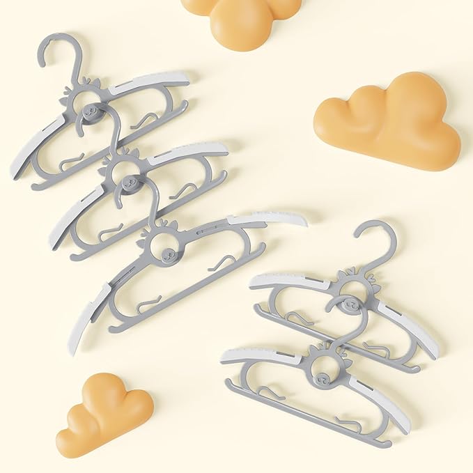 Kids Hangers 30PCS, 11"-14" Extendable and Stackable Baby Hangers, 45g Ultra-Thick Space Saving Non-Slip Plastic Hanger for Infant, Toddler and Nursery Closet, Gray