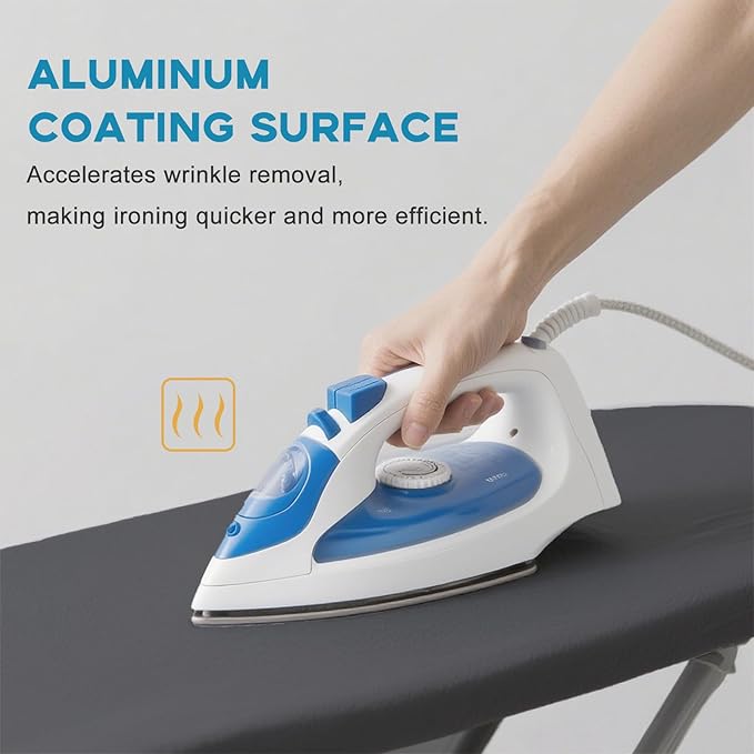 43x13 Small Ironing Board Cover and Pad, Iron Board Replacement Cover, Thick Felt Padding, Scorch Resistant 100% Cotton, Heat Reflective, Elastic Edge, Black