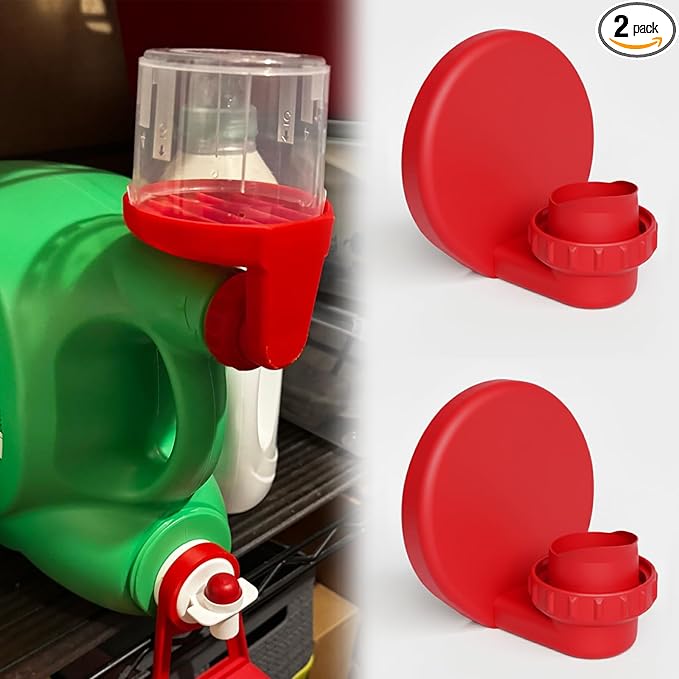 2 Pack Laundry Detergent Cup Holder with Drain - for ArmHammer, for Persil, for Purex, for Tide, for Gain and Other, Easy Attachment to Most Bottles (Red, for Tide, Gain, Downy)