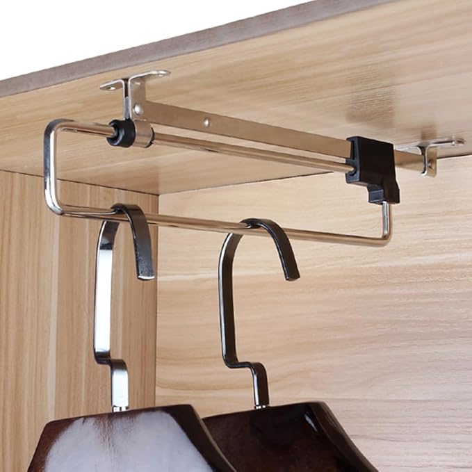 ABOOFAN 3pcs Retractable Wardrobe Clothes Hanger Closet Rod Stainless Steel Sliding Clothes Rack for Pants Scarves Skirts Coat Space Saving Storage 9.84 x 4.84 x 2.44 Inches