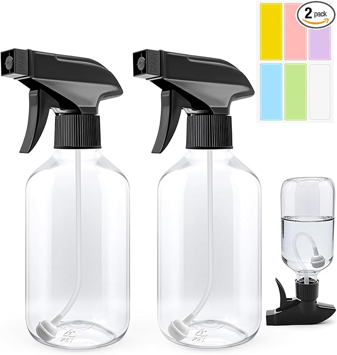 10oz/300ml 360° Spray Bottles (2-Pack) Clear Plastic Small Spray Bottles, Spray at Any Angle to Reach Hard-to-Reach Corners. Ideal for Cleaning, Plants, Gardening, Pets, and Hair