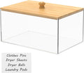 Acrylic Dryer Sheet Holder with Bamboo Lid, Dryer Sheet Dispenser, Laundry Pods Container, Acrylic Box with Lid, Fabric Sheet Holder, Dryer Sheet Container with Dryer Sheet Label