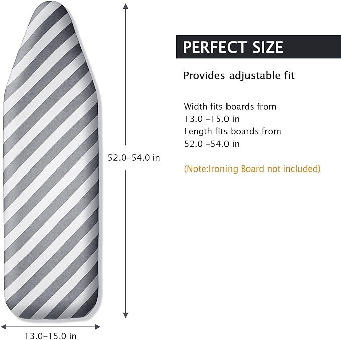 SheeChung Ironing Board Cover and Pad-15x54 Thick Ironing Board Covers with Padding Standard Size,Scorch and Stain Resistant Thick Padding,Large Ironing Cover with Elastic Edge & Adjustable Fasteners