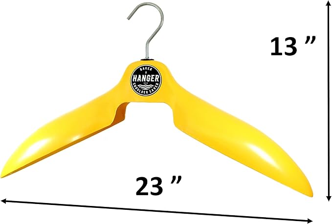 Coat and Wetsuit Hanger 'Shoulder Saver' by BAKER HANGER - USA Made - 4 Inch Swivel Hook (Yellow)