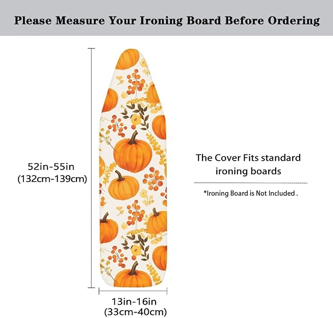 Iron Board Cover Fall Pumpkin Standard Size Thick Padding with Hook and Loop Thanksgiving Decor Ironing Board Protector 54x15 inches