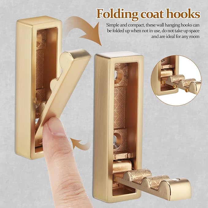 iplusmile Foldable Wall Hook Heavy Duty Zinc Alloy Fold-up L-Shaped Hanger for Clothes Towels Bags Space-Saving Wall Mounted Organizer