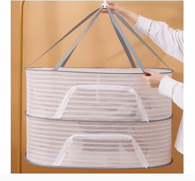 Foldable Drying Fishing Net, Hanging Drying Net Rack Clothes Dry Basket with Zipper, Indoor and Outdoor Plants Dryer for Shrimp Fish Fruit Vegetables Herb (1 Layer)
