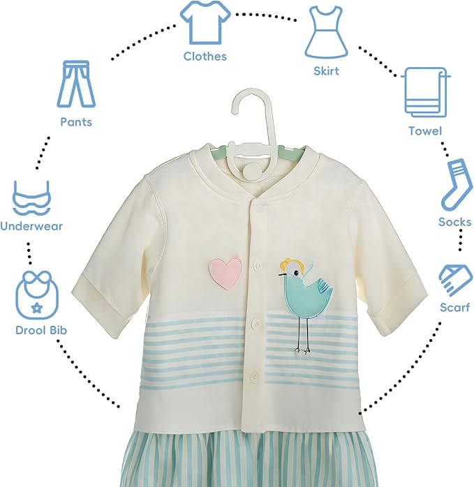 30 Pack Baby Kids Clothes Hangers Adjustable Stackable for Infant to Children - Thick Plastic, Non-Slip, Space Saving, Green