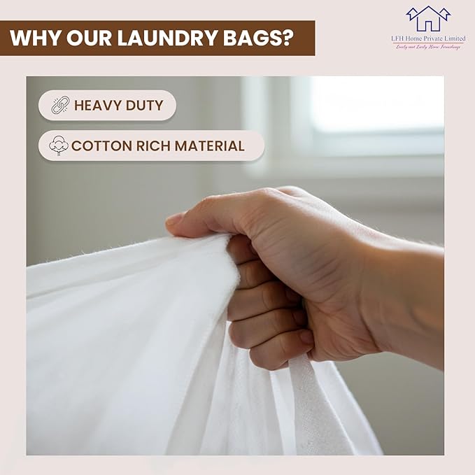 LFH Home Cotton Canvas Extra Large Laundry Bag with Handle, Heavy Duty Drawstring Closure Washable Laundry Bags School Travel, Home, Hotel, College Dorm, Organizer Sack, Toys 28x40-White