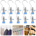 Clothes Pins Hanging Clips, 2025 Upgrade Space-Saving Clothespin Hat Pants Storage Hanging Travel Hook, Multifunctional Hanger Hooks Anti Rust Clips for Clothes (10, Blue)