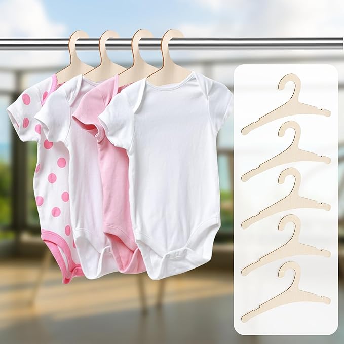 30 Pcs Baby Hangers, 9 x 4.7 Inch Baby Clothes Hangers Cute Non Slip Kids Wooden Hanger for Babies, Toddlers and Children's Coats, Dresses, Pants and Jackets (Wood Color)
