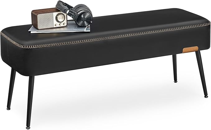 VASAGLE EKHO Collection - Bench for Entryway Bedroom, Synthetic Leather with Stitching, Ottoman Bench with Steel Legs, Living Dining Room, Mid-Century Modern, Loads 660 lb, Ink Black ULOM076B01