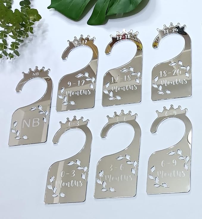 Baby Closet Dividers,Set of 7 Acrylic Mirror Baby Clothes Organizers for Wardrobe Closet Home Nursery from Newborn to 24 Months (Silver Mirror, Model 1)