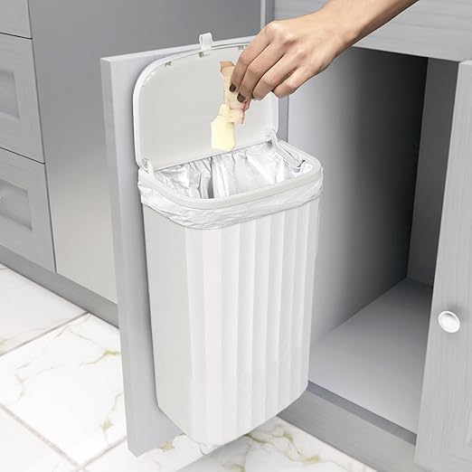 Glad Roomate Under Counter Waste Bin | Space Saving Small Trash Can for Kitchen Cabinet, Bathroom or Office | Dual Lid for Ease of Opening, 12 Liter, White