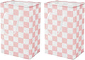 Checkered Laundry Hamper, Pack of 2, Large Pink Collapsible Cloth Hampers Basket for Storage Girls Wome Organization Cute Aesthetic, 2 x 75L