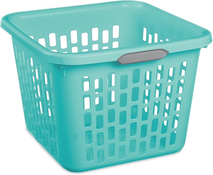 1.5 Bushel Square Plastic Laundry Basket with Two Comfortable Handles, Teal Green