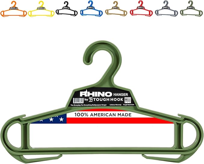 Rhino Tough Hook Heavy Duty Clothes Hangers – USA-Made Military Grade Coat Hanger for Body Armor – 200-lb Capacity Suit Hangers – The Everyday for Everything, The Indestructible Hanger, 1 Foliage