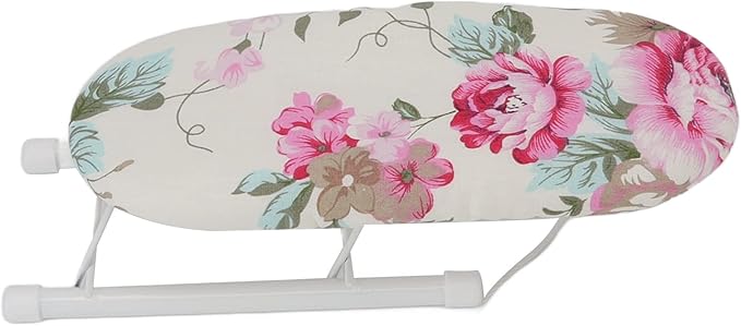 Ironing Board, Heat Resistant Mini Iron Board Foldable Tabletop Ironing Board Portable Iron Board Clothes Ironing Accessories for Home Dorm (Peony Flower)