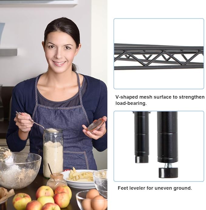 6-Tier Wire Shelving Unit,Adjustable Metal Storage Rack,42" W x 16" D x 72" H,Heavy Duty Black Wire Shelf,1500 lbs Capacity,NSF Certified, Multi-Use Storage Rack for Kitchen, Garage, Pantry, Basement