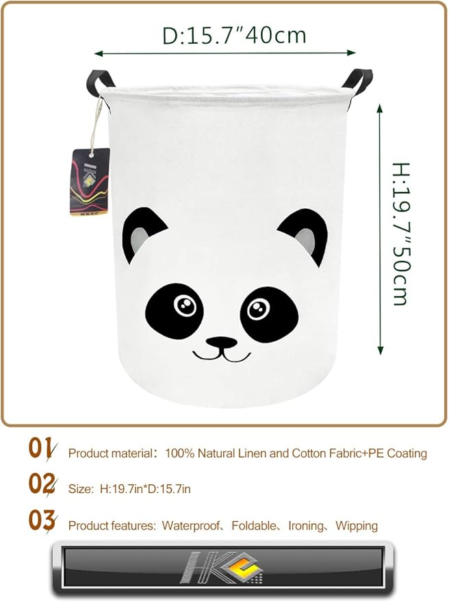 Baby Laundry Hamper,Kids Laundry Baskets,Waterproof Toy Storage Bin,Dirty Clothes Hamper for Nursery,Panda Gift Baskets,Boys Bedroom Decor(Panda)