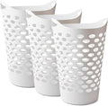 3 Pack Mind Reader Plastic Laundry Basket, 2.2 Bushel （17.5" x 26"）Large Capacity Dirty Clothes Laundry Hamper, Flexible Round Wicker Hamper with Reinforced Rim and Integrated Handles, White