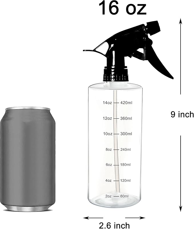Youngever 5 Pack 16 Ounce Empty Plastic Spray Bottles, Spray Bottles for Hair and Cleaning Solutions (Black Sprayer)