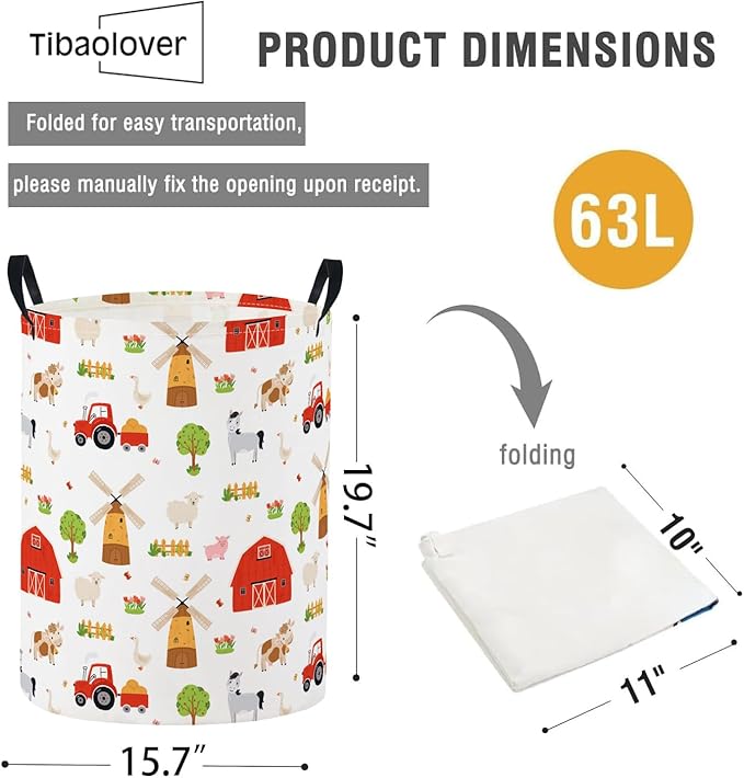 Baby Laundry Basket Baby Nursery Hamper Kids Laundry Basket Toy Storage Bin for Boys Room Decor Gift Baskets for Bedroom Bathroom(Farm)