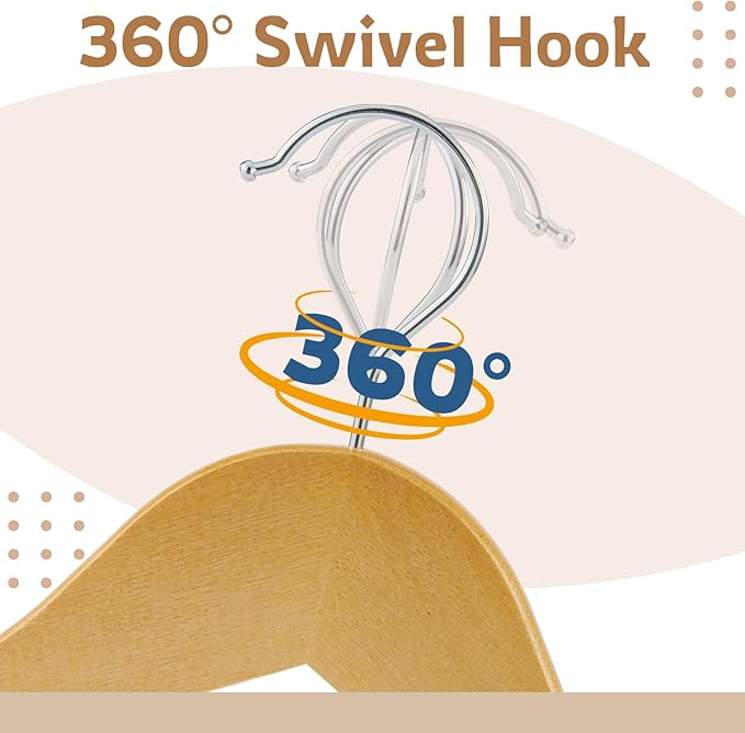 ELONG HOME Wooden Hangers, 30 Pack Slim Wood Coat Hangers with Extra Smooth Finish, Precisely Cut Notches and Chrome Swivel Hook, Wooden Clothes Hangers for Shirt Suit Jacket Dress, Natural