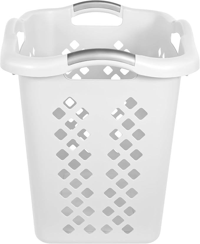 2-Pack Ultra Portable Plastic Laundry Basket With Silver Handle, Suitable For Dirty Laundry Basket Boxes In Homes And Apartments, White