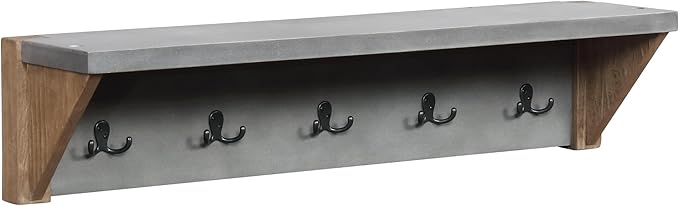 Alaterre Furniture Newport Entryway Collection – 40" Modern Industrial Wall Mounted Coat Rack with 5 Steel Double Hooks & Top Shelf – Easy Hang for Entryway, Hallway, or Mudroom (Concrete Gray)