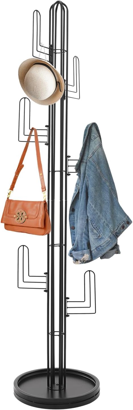 Cactus Coat Rack, Freestanding Coat Rack With 6 Hooks, Modern Metal Coat Racks with Round Base, Gold Cactus Shape Clothing Stand for Bedroom, Office (White)