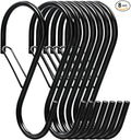 4 Inch Heavy Duty S Hooks for Hanging with Safety Buckle, 8 Pack Black Large Opening S Shaped Metal Hooks, Anti-Fall Utility Hooks for Kitchen Pots Pans, Plants, Closet, Jeans