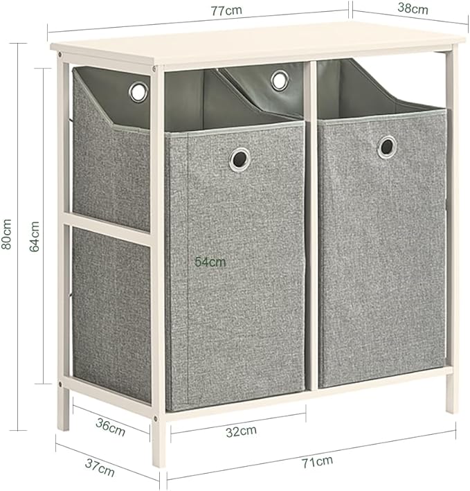Haotian Laundry Hamper with Shelf, Laundry Basket, Laundry Sorter with 2 Pull-Out and Removable Bags for Laundry Room Bathroom Storing Rack Simple Design, BZR57-W
