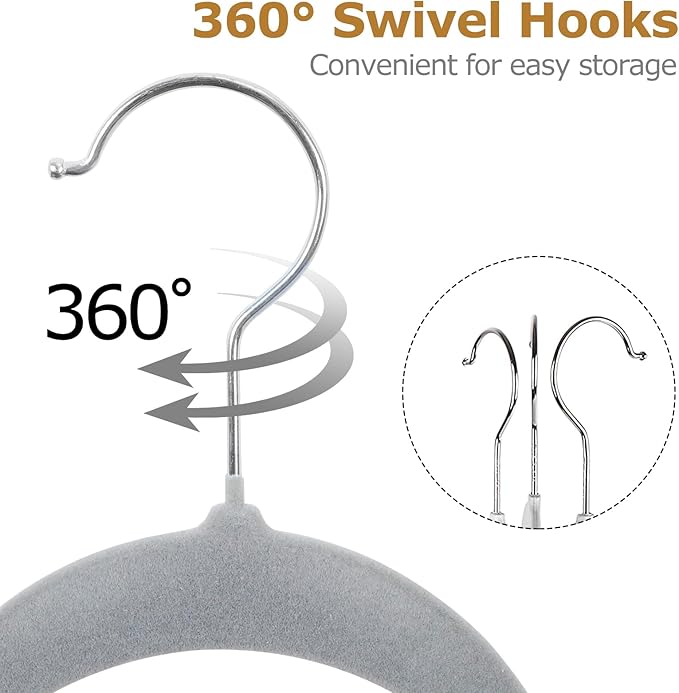 ZENSTYLE 100 Pack Ultra Thin Velvet Hangers - Non Slip Clothes Suit Hangers, 360 Degree Swivel Hook, Velvet Flocked Surface